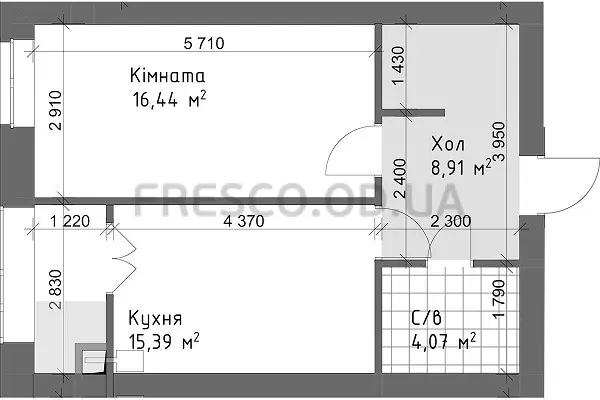 Однокомнатная квартира · 44.81 м² · ЖК Чайка Люкс
