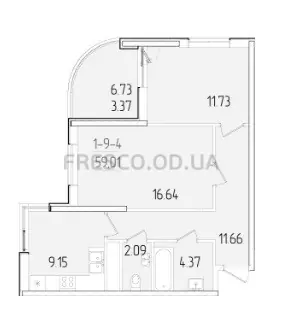 Двухкомнатная квартира · 58.6 м² · ЖК 63 Жемчужина