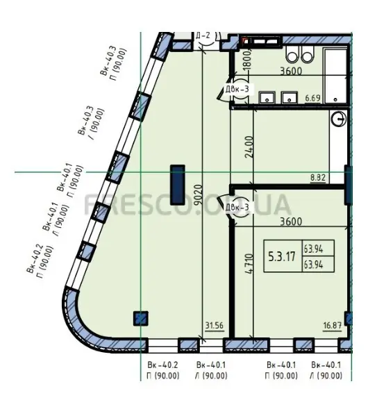 Двухкомнатные апартаменты · 63.94 м² · Пространство у Стамбульского парка