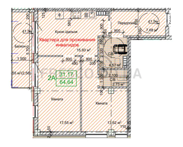 Двухкомнатная квартира · 64.64 м² · ЖК Art House