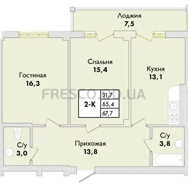 Двухкомнатная квартира · 67.1 м² · ЖК Парк Совиньон
