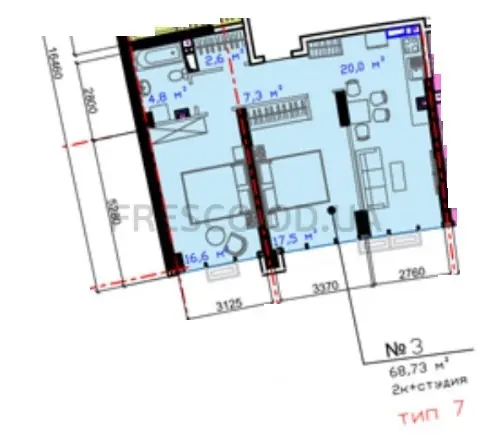 Двухкомнатная квартира · 68.73 м² · ЖК Авторский район