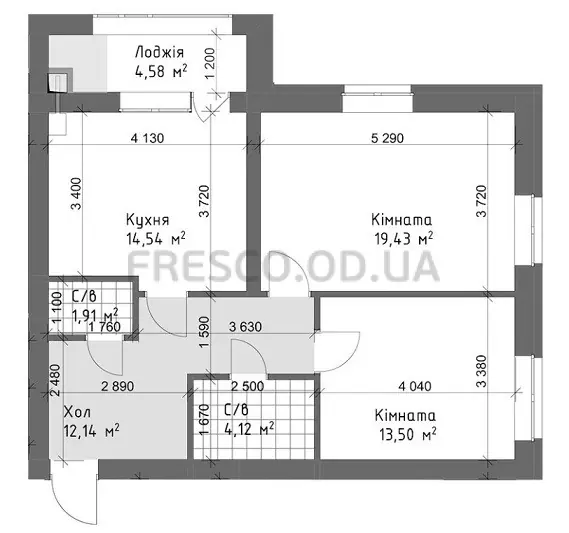 Двухкомнатная квартира · 70.22 м² · ЖК Чайка Люкс