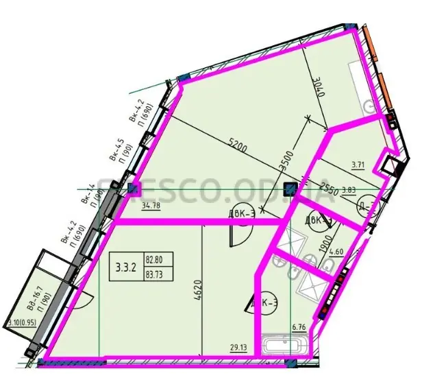 Трёхкомнатные апартаменты · 83.73 м² · Пространство у Стамбульского парка