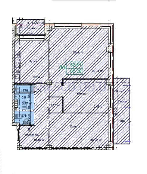 Трёхкомнатная квартира · 87.28 м² · ЖК Art House