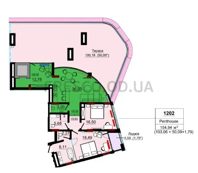 Трёхкомнатные апартаменты · 154.0 м² · Пространство в Аркадии