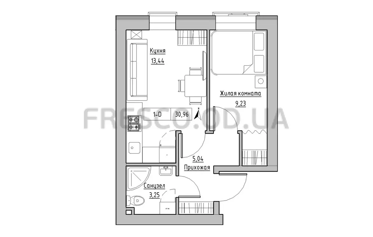 Однокомнатная квартира · 30.96 м² · ЖК Кекс (Keks)