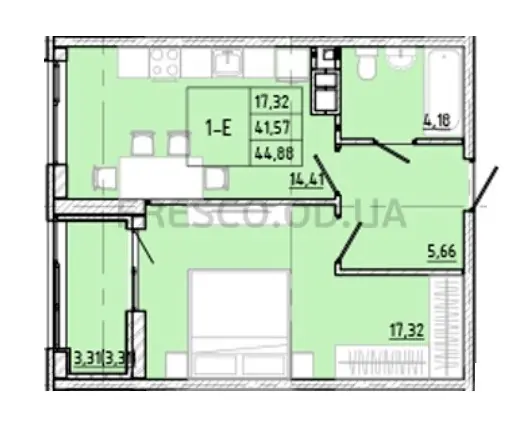 Однокомнатная квартира · 43.47 м² · ЖК Модерн