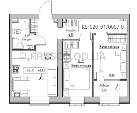 Двухкомнатная квартира · 49.62 м² · ЖК Кекс (Keks)