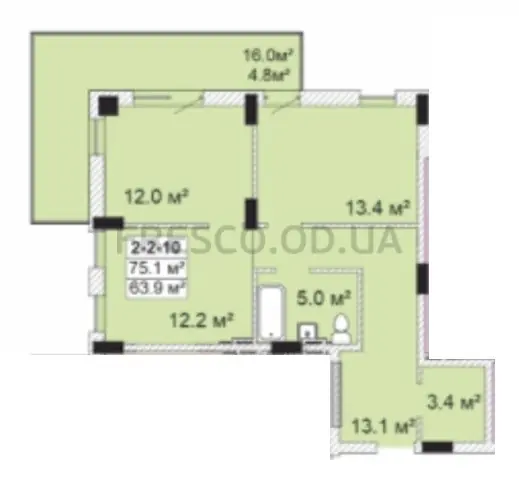 Двухкомнатная квартира · 63.8 м² · ЖК Голден Сити