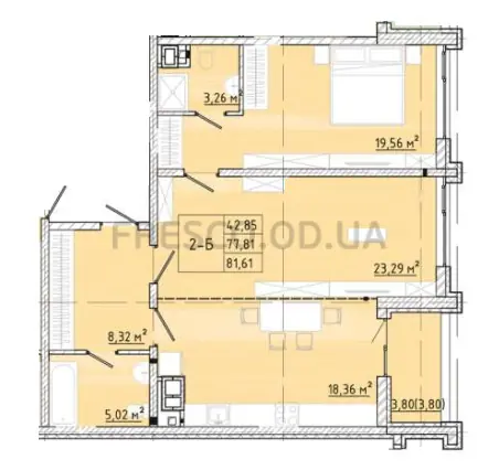 Двухкомнатная квартира · 81.72 м² · ЖК Модерн