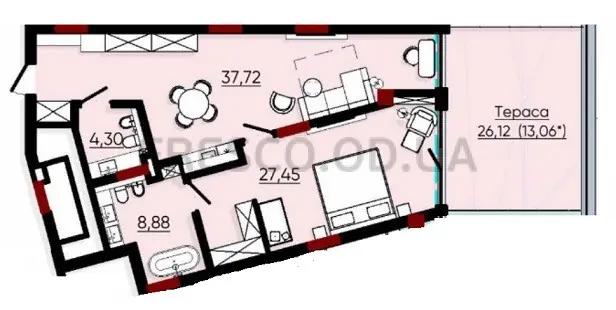 Двухкомнатные апартаменты · 91.6 м² · Пространство в Аркадии