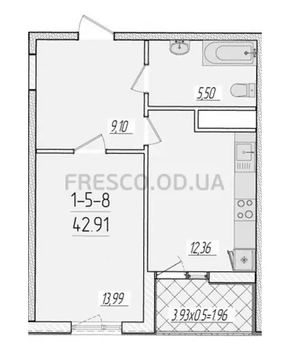 Однокомнатная квартира · 42.0 м² · ЖК 66 Жемчужина