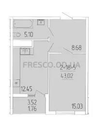 Однокомнатная квартира · 43.0 м² · ЖК 65 Жемчужина