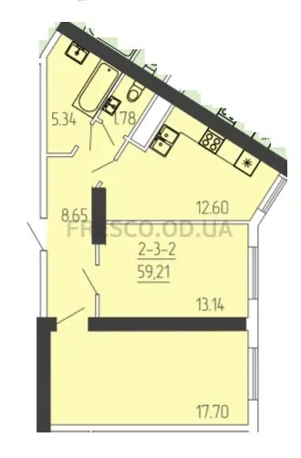 Двухкомнатная квартира · 59.5 м² · ЖК 65 Жемчужина