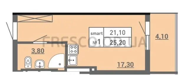 Студия · 25.9 м² · ЖК Акварель 3