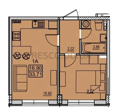 Однокомнатная квартира · 33.7 м² · ЖК Меридиан (MERIDIAN)