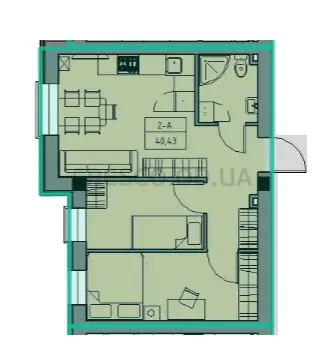 Двухкомнатная квартира · 40.43 м² · ЖК Кекс (Keks)