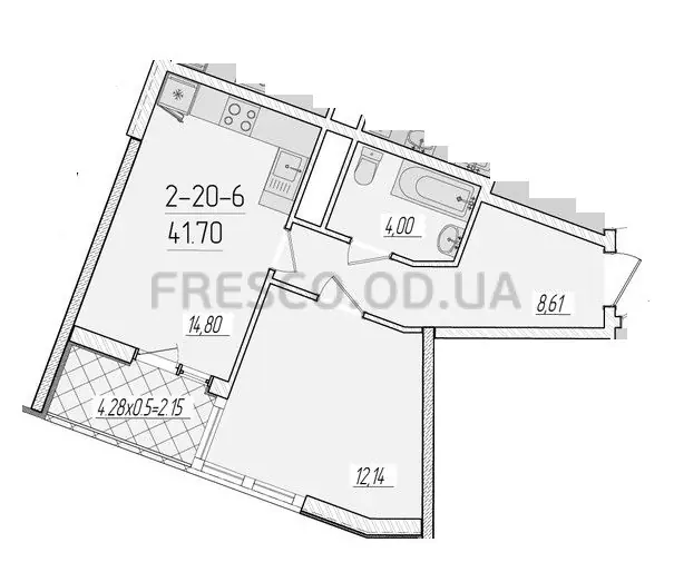 Однокомнатная квартира · 40.7 м² · ЖК 66 Жемчужина