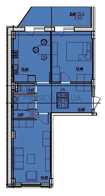 Двухкомнатная квартира · 61.2 м² · ЖК Меридиан (MERIDIAN)
