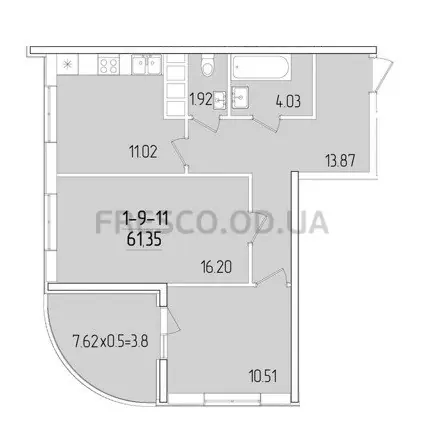 Двухкомнатная квартира · 61.0 м² · ЖК 68 Жемчужина