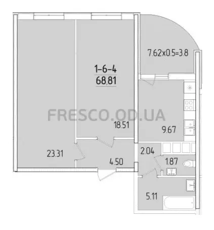 Двухкомнатная квартира · 68.7 м² · ЖК 67 Жемчужина