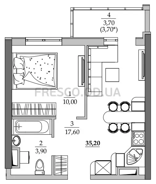 Однокомнатная квартира · 35.2 м² · ЖК Таировские сады
