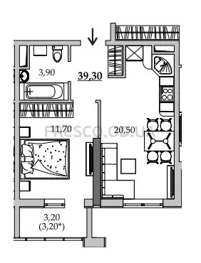Однокомнатная квартира · 39.3 м² · ЖК Таировские сады