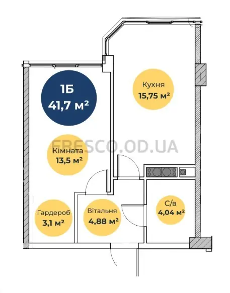 Однокомнатная квартира · 41.7 м² · ЖК Новая Европа