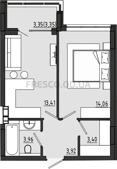 Однокомнатная квартира · 42.1 м² · ЖК Сады ривьеры