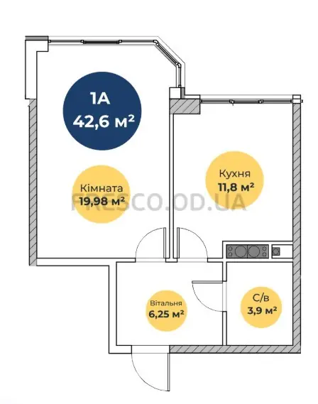 Однокомнатная квартира · 42.6 м² · ЖК Новая Европа