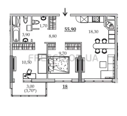 Двухкомнатная квартира · 55.9 м² · ЖК Таировские сады
