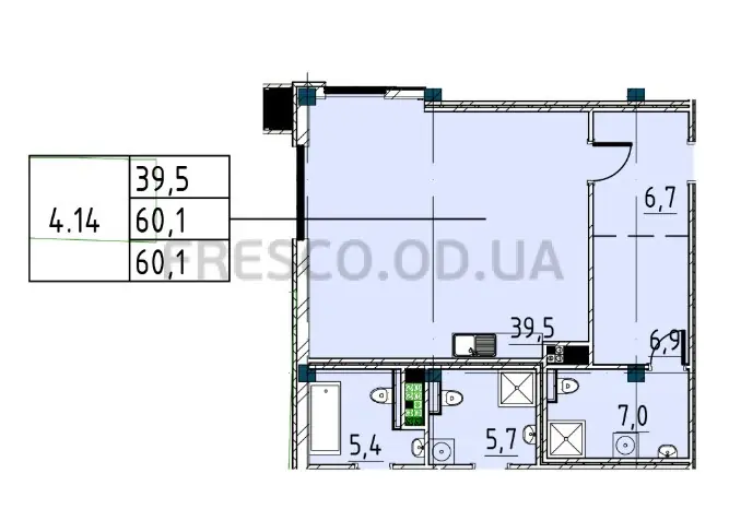Однокомнатная квартира · 59.2 м² · Пространство на Ришельевской