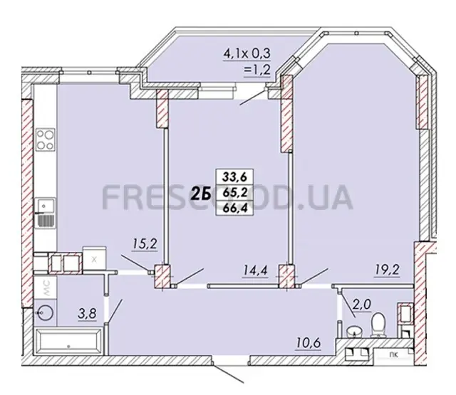 Двухкомнатная квартира · 66.4 м² · ЖК RealPark (Реал Парк)