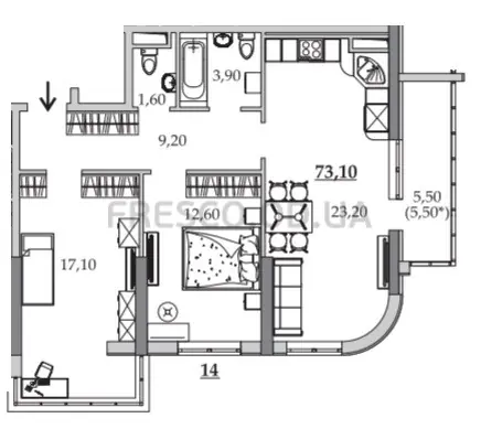 Двухкомнатная квартира · 73.1 м² · ЖК Таировские сады