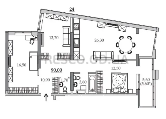 Трёхкомнатная квартира · 90.0 м² · ЖК Таировские сады