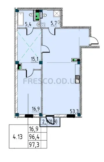 Двухкомнатная квартира · 97.6 м² · Пространство на Ришельевской
