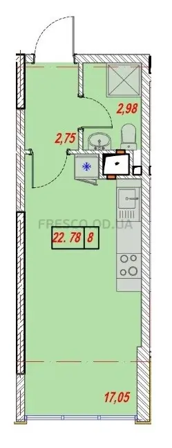 Апартамент-студия · 22.57 м² · ЖК Таймс (Times)