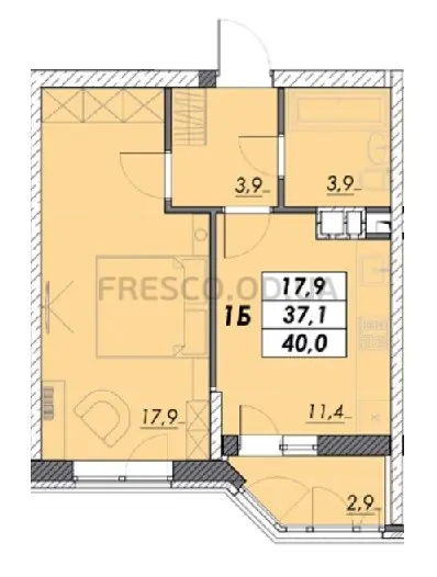Однокомнатная квартира · 40.0 м² · ЖК Прохоровский квартал