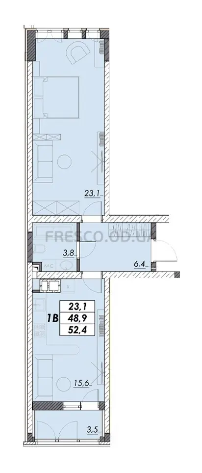 Однокомнатная квартира · 52.1 м² · ЖК Прохоровский квартал