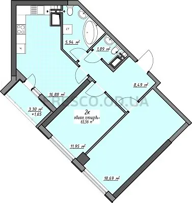 Двухкомнатная квартира · 65.56 м² · ЖК Одесские традиции на Глушко