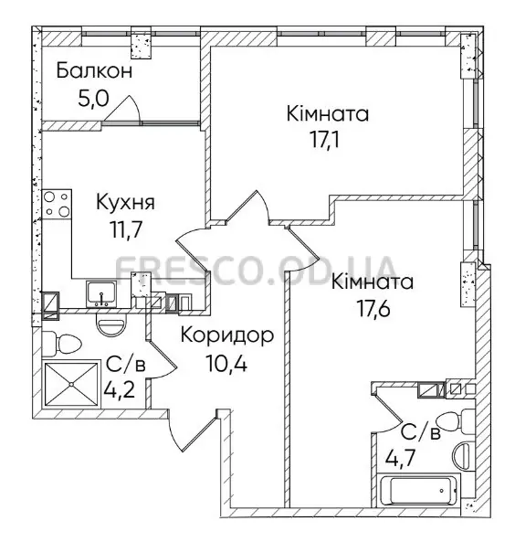 Двухкомнатная квартира · 70.1 м² · ЖК Гринвич Парк