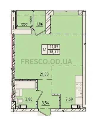 Однокомнатная квартира · 38.72 м² · ЖК Сити Парк