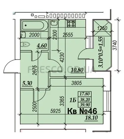 Однокомнатная квартира · 39.9 м² · ЖК Parkside