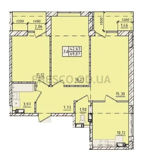 Трёхкомнатная квартира · 69.87 м² · ЖК Сити Парк