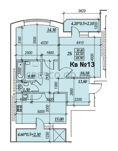 Двухкомнатная квартира · 69.9 м² · ЖК Parkside