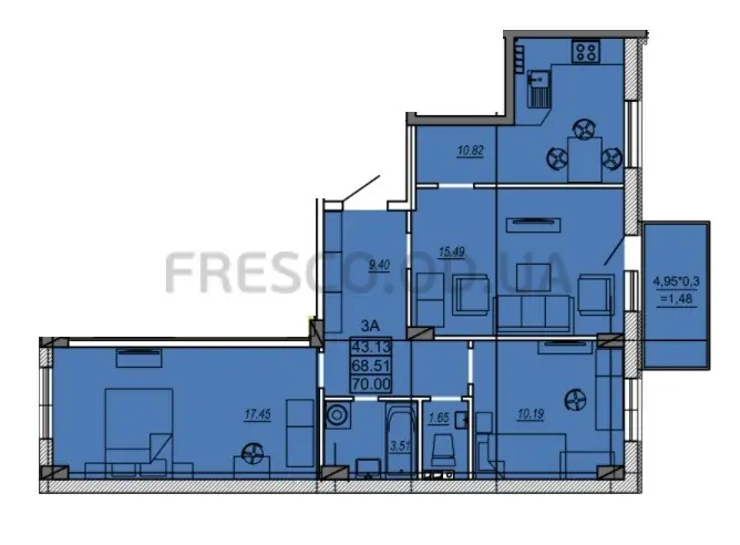Трёхкомнатная квартира · 70.0 м² · ЖК Меридиан (MERIDIAN)