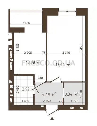 Однокомнатная квартира · 42.53 м² · ЖК Одесская Чайка