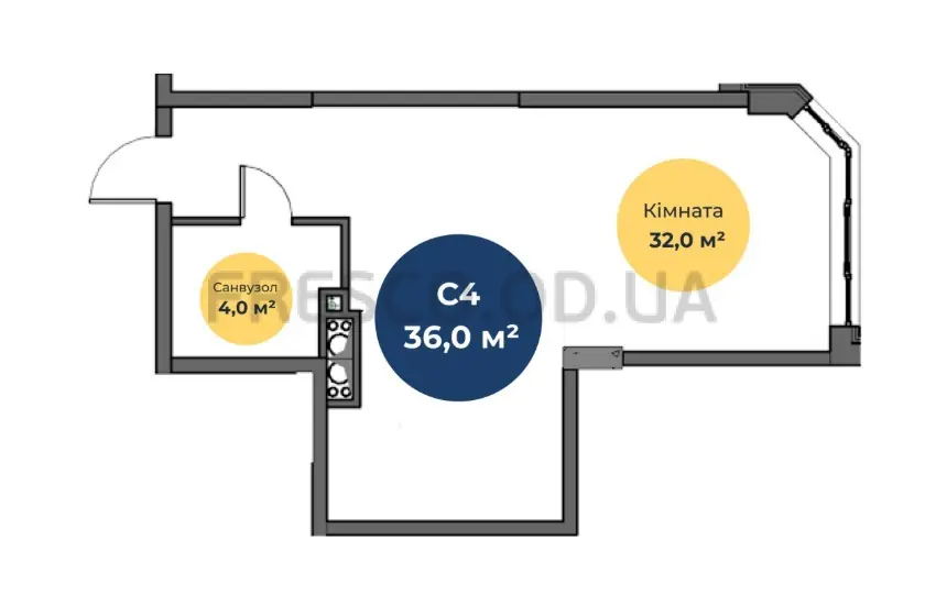 Студия · 35.9 м² · ЖК Новая Европа