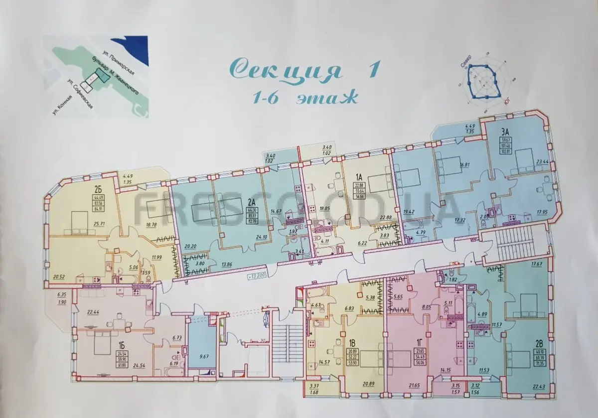 ЖК Дом Потоцкого план 1 секции 1-6 этаж